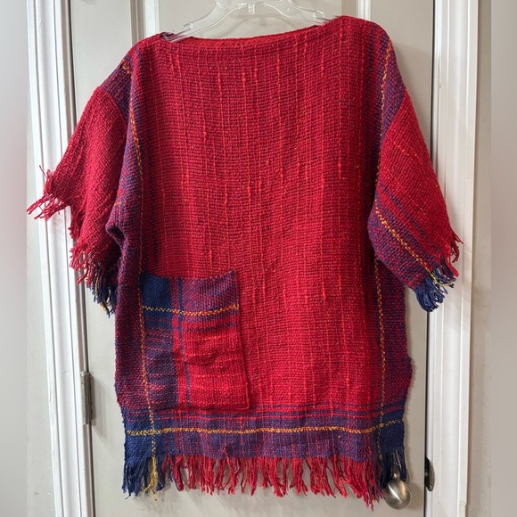 Judi Gaston Tops - Judi Gaston One-of-a-kind Hand Woven Red & Blue Tunic w/Fringe